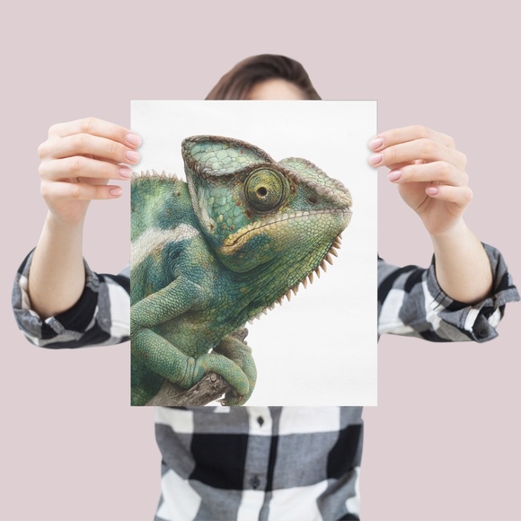 Watercolor Chameleon Wall Art Print Unframed - Vibrant Tropical Elegance - Picture 4 of 6